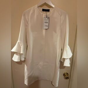 Zara ruffle sleeve coat - ivory, small, NWT